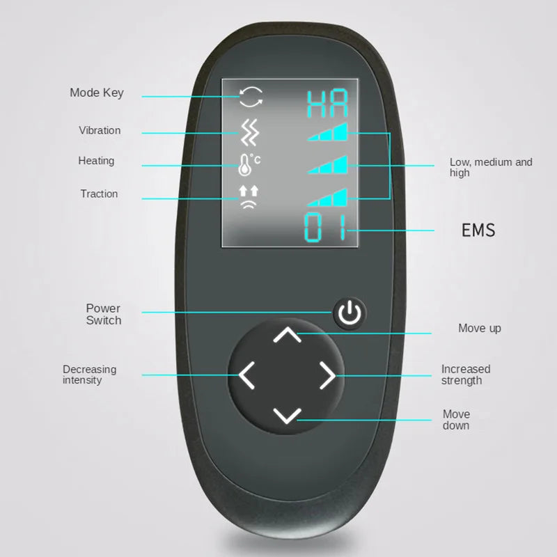 Back Pain Relief Device – EMS Pulse Massage & Lumbar Traction Support