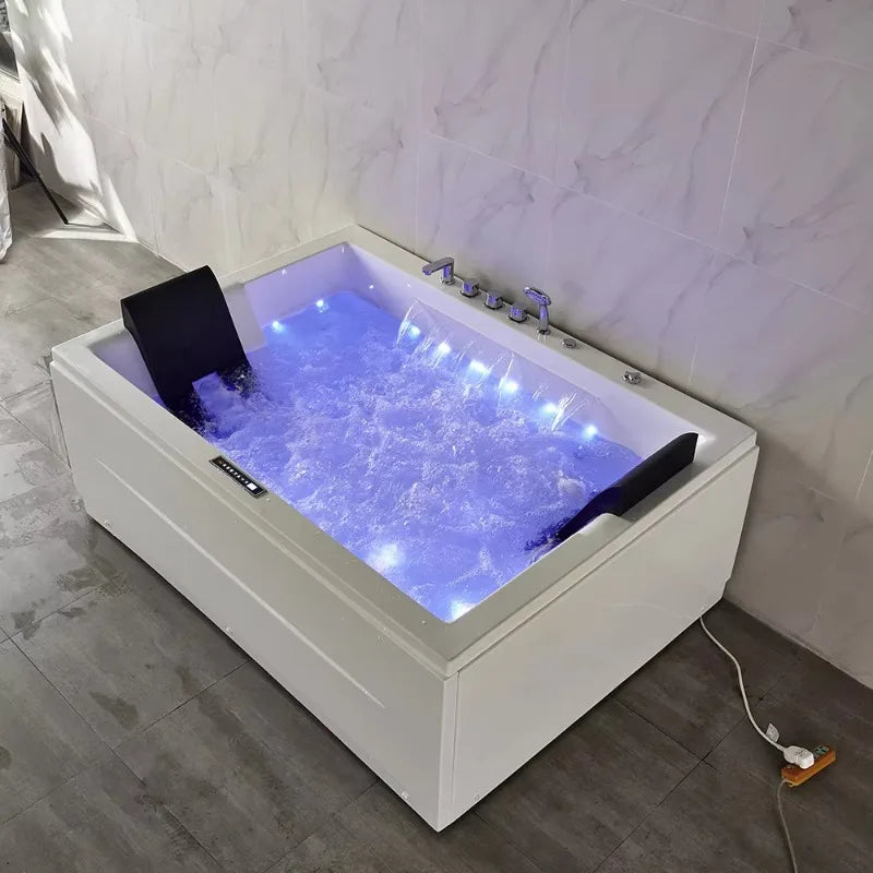 Luxury 2-Person Whirlpool Jacuzzi Bathtub – Indoor Freestanding Spa Tub with Massage Jets & LED Lights