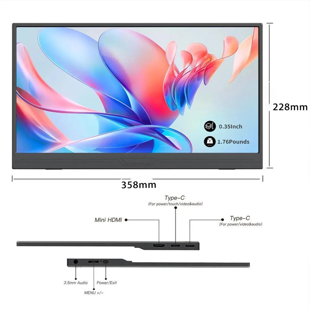 HOESD.a 15.6" Portable Gaming Monitor – Full HD 1080P IPS, HDR10, USB-C/HDMI, Built-in Speakers, for Laptop, Switch, PS5, Xbox