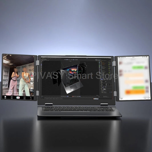 PIVASY Triple-Screen Laptop – 16" + Dual 10.5" FHD Displays, Intel Core i7, Wi-Fi 6, 64GB RAM, Portable Multi-Display Workstation