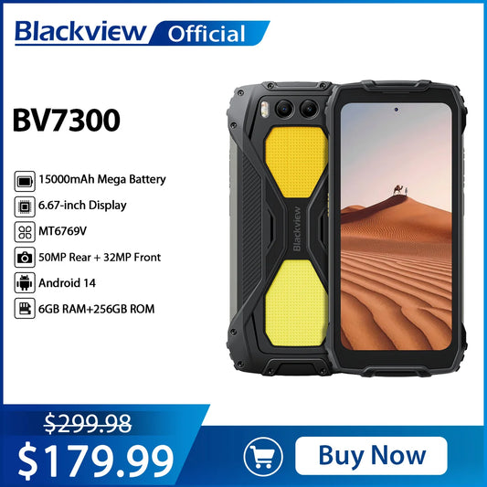 Blackview BV7300 Rugged Smartphone – 6.67” HD+ IPS | 15000mAh Battery | 45W Fast Charging | Android 14