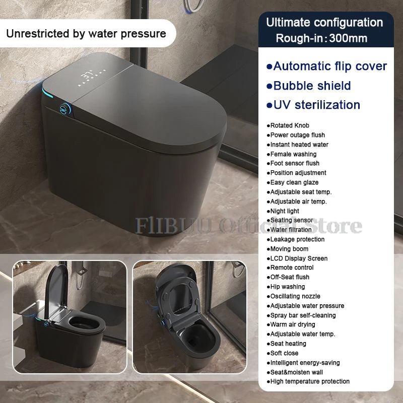 Elongated Smart One-Piece Bidet Toilet with Built-in Tank, Warm Water, Heated Seat & LCD Display