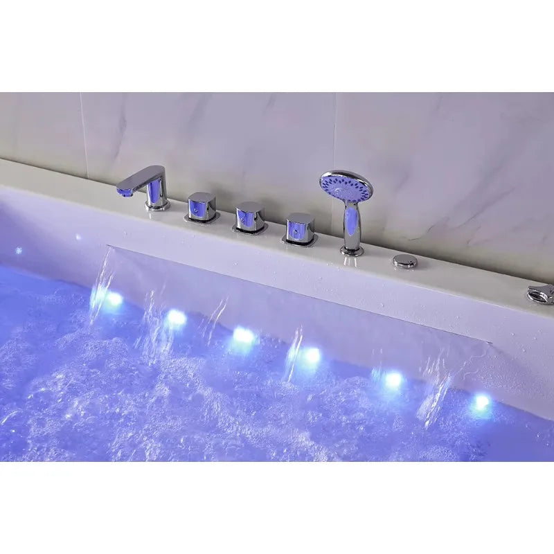 Luxury 2-Person Whirlpool Jacuzzi Bathtub – Indoor Freestanding Spa Tub with Massage Jets & LED Lights