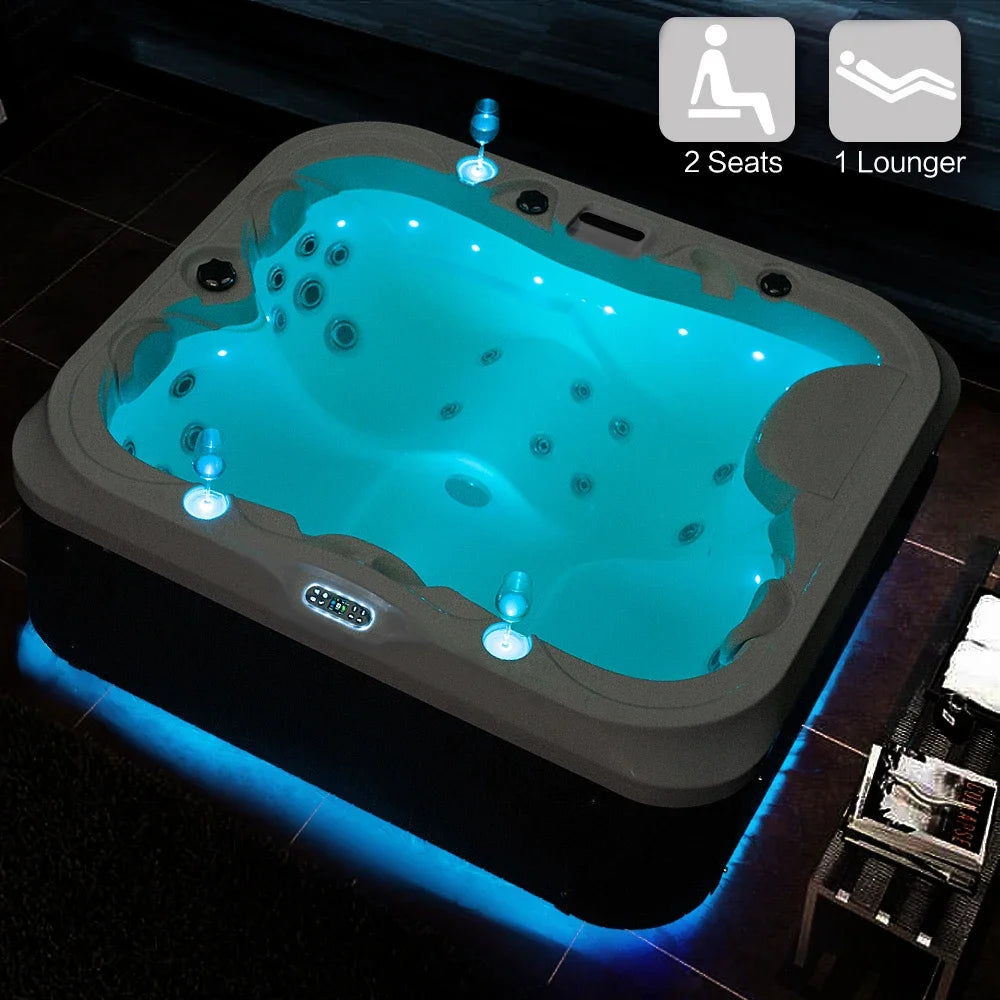 3-Person Outdoor Spa Hot Tub Jacuzzi – Luxury Acrylic Whirlpool with Massage Jets & Overflow Design