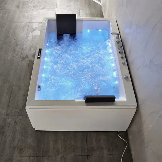 Luxury 2-Person Whirlpool Jacuzzi Bathtub – Indoor Freestanding Spa Tub with Massage Jets & LED Lights