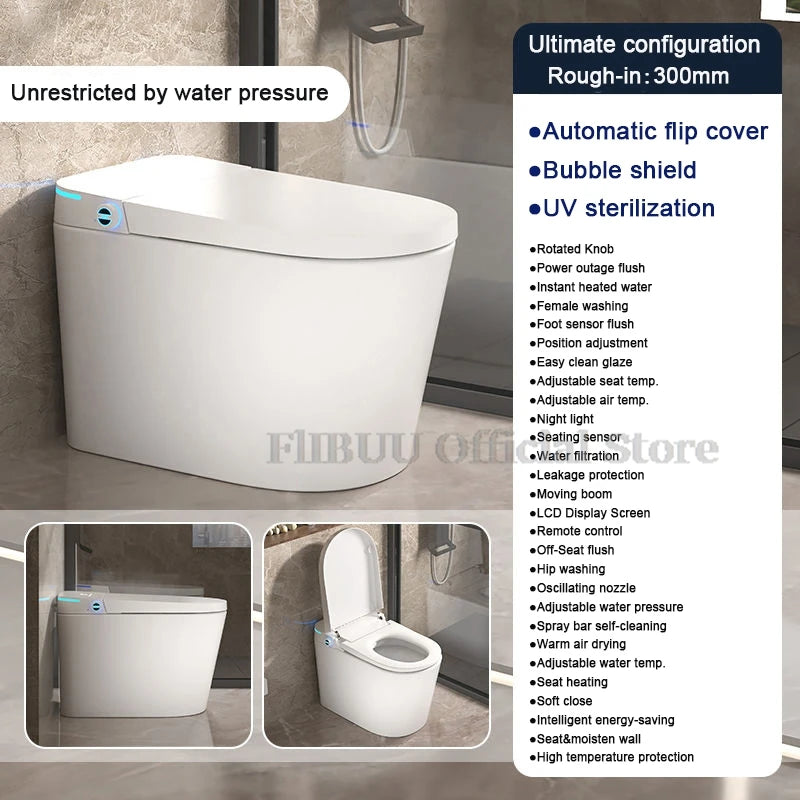 Elongated Smart One-Piece Bidet Toilet with Built-in Tank, Warm Water, Heated Seat & LCD Display