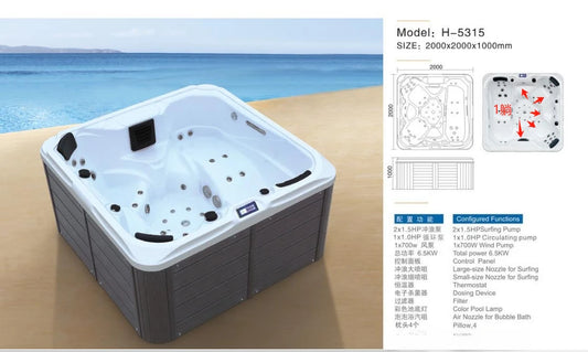 Modern 6-Person Outdoor Spa Hot Tub – Freestanding Acrylic Jacuzzi with Massage Jets & Family Seating