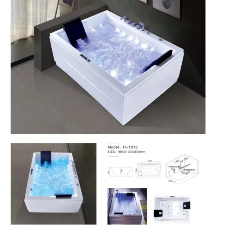 Luxury 2-Person Whirlpool Jacuzzi Bathtub – Indoor Freestanding Spa Tub with Massage Jets & LED Lights