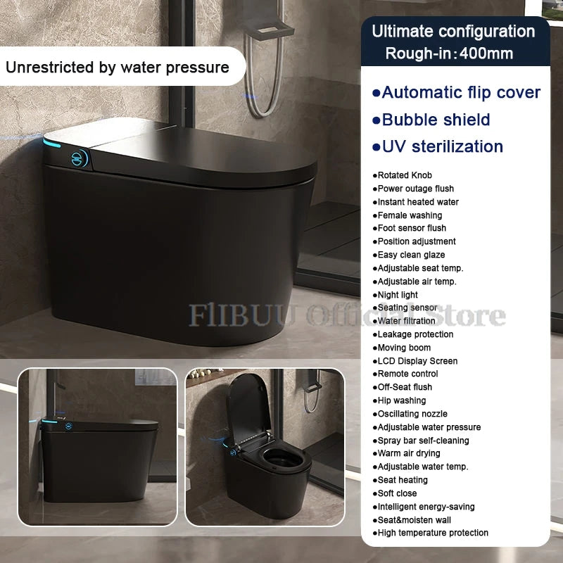 Elongated Smart One-Piece Bidet Toilet with Built-in Tank, Warm Water, Heated Seat & LCD Display