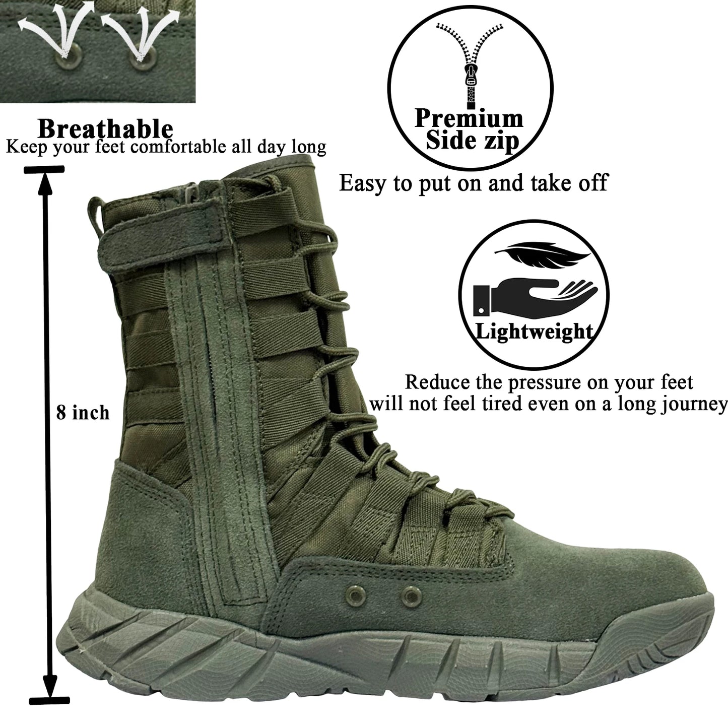 LAHORS Men’s Lightweight Suede Tactical Combat Boots – Outdoor Hiking Desert Army Ankle Boots