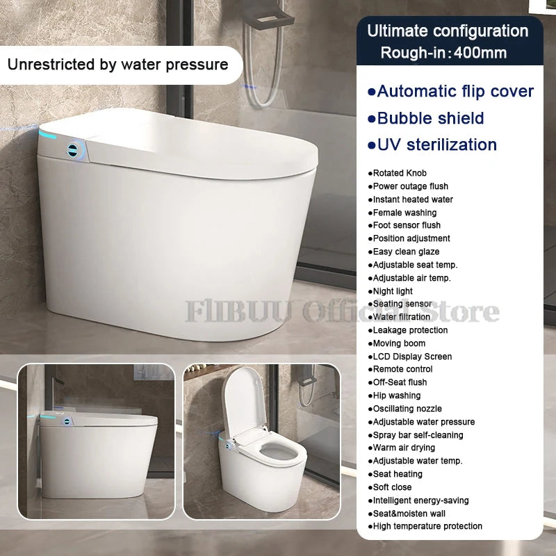 Elongated Smart One-Piece Bidet Toilet with Built-in Tank, Warm Water, Heated Seat & LCD Display